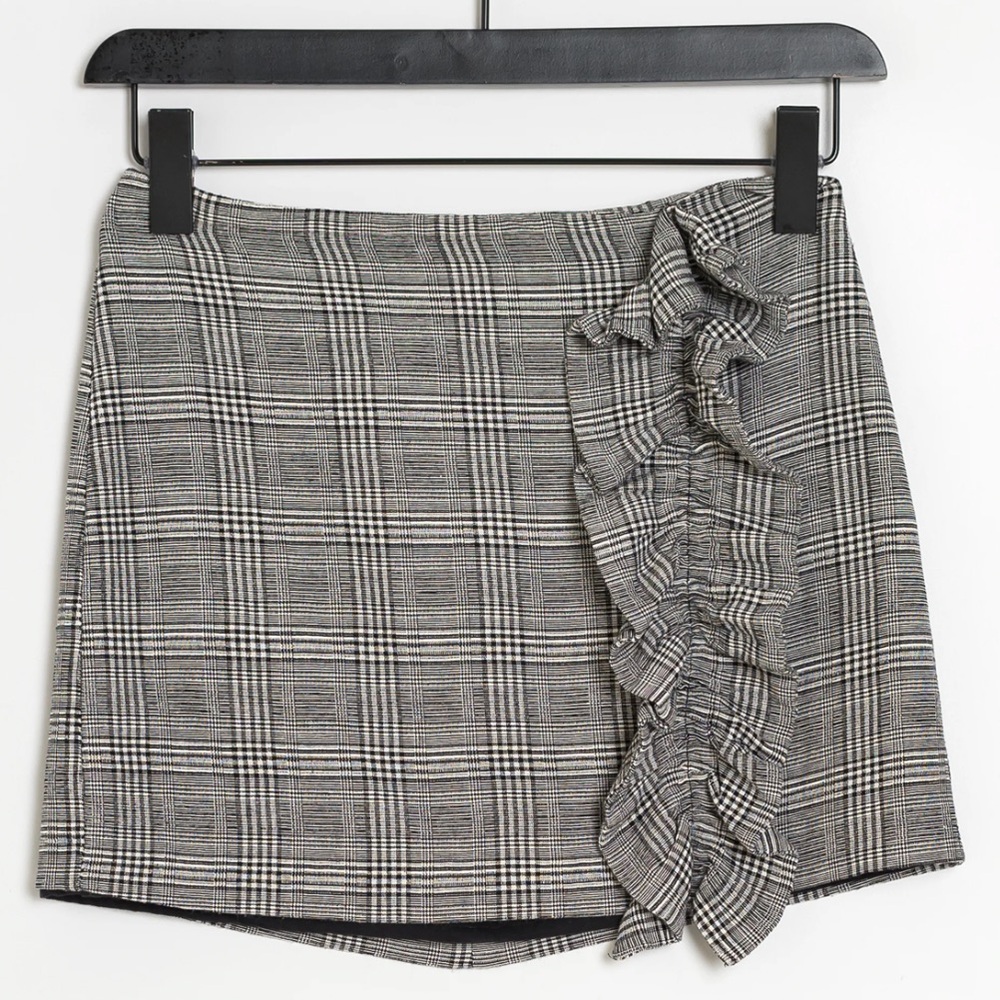 Mango Black and White Plaid Mini Skirt